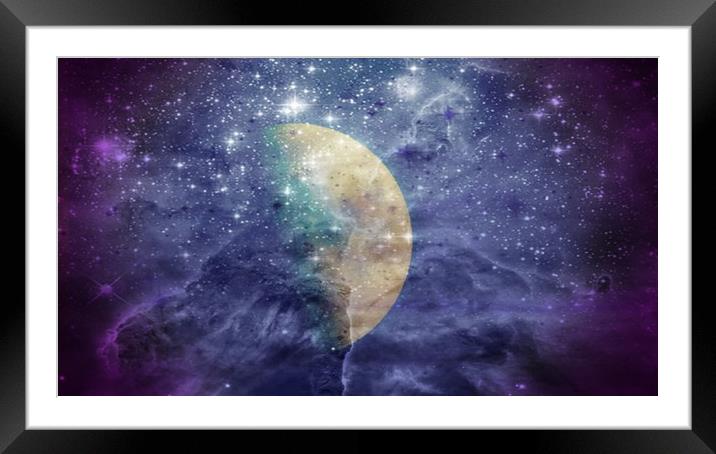 Purple Moon with Nebula Framed Mounted Print by Erin Hayes