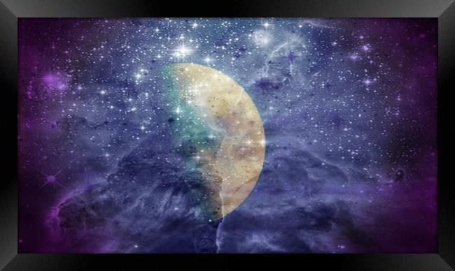 Purple Moon with Nebula Framed Print by Erin Hayes