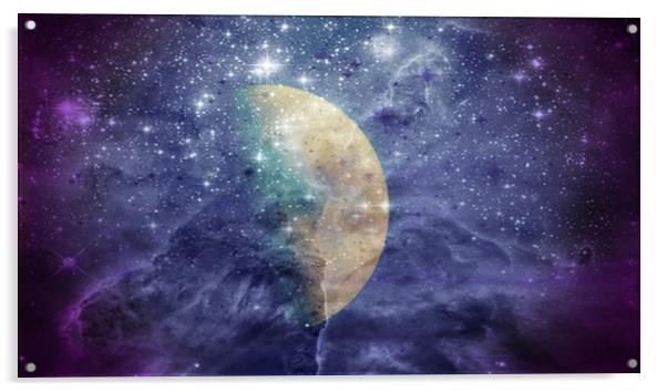 Purple Moon with Nebula Acrylic by Erin Hayes