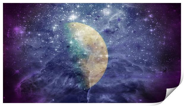 Purple Moon with Nebula Print by Erin Hayes