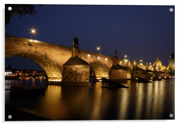 Charles Bridge at Night, Prague Acrylic by Ed Alexander