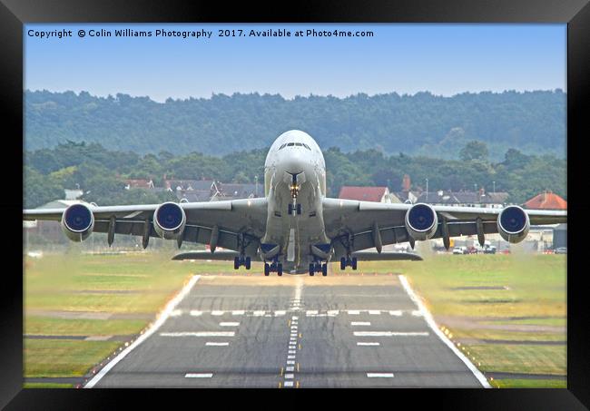 Airbus A380 Take off at Farnborough - 2 Framed Print by Colin Williams Photography