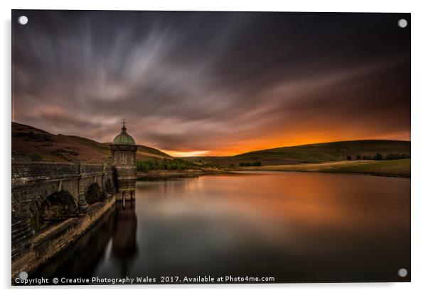 Criag Goch Dam Sunset Acrylic by Creative Photography Wales