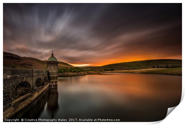 Criag Goch Dam Sunset Print by Creative Photography Wales
