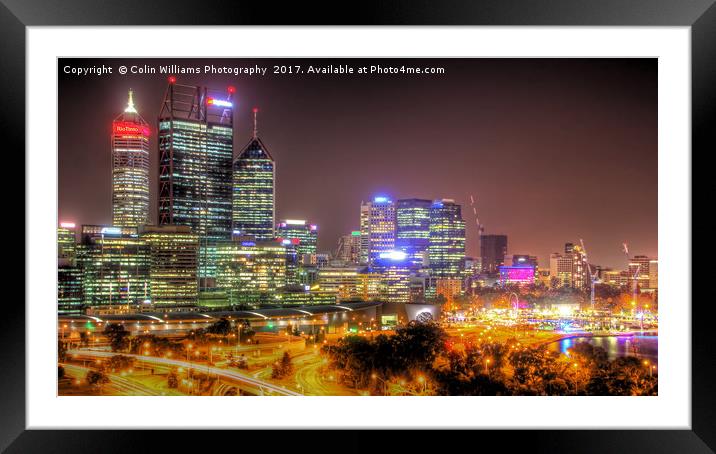 The City Of Perth WA At Night - 1 Framed Mounted Print by Colin Williams Photography