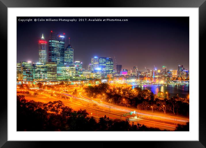 The City Of Perth WA At Night - 2 Framed Mounted Print by Colin Williams Photography