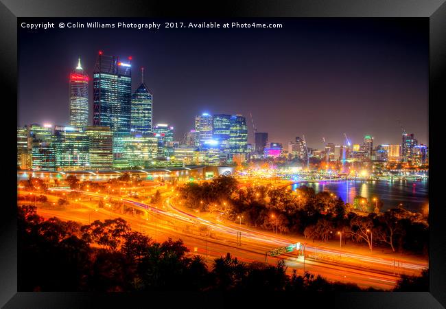 The City Of Perth WA At Night - 2 Framed Print by Colin Williams Photography