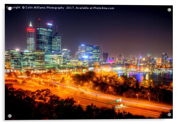 The City Of Perth WA At Night - 2 Acrylic by Colin Williams Photography