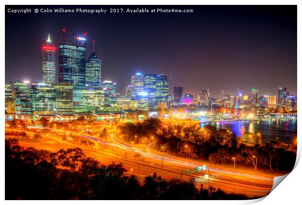 The City Of Perth WA At Night - 2 Print by Colin Williams Photography