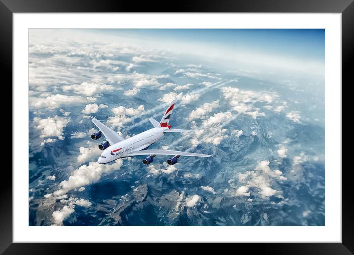 BA Airbus A380 Framed Mounted Print by J Biggadike