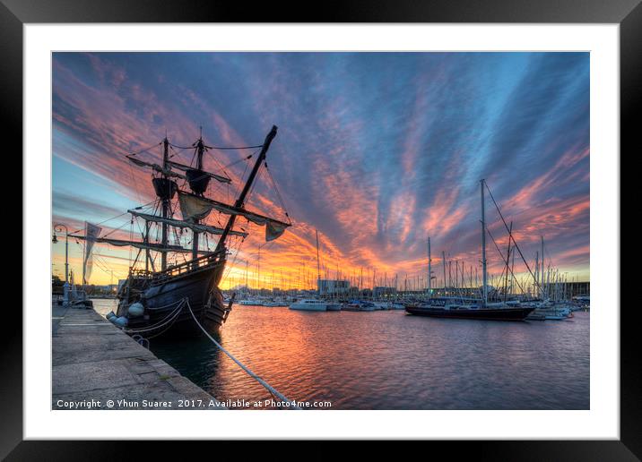 Port Vell Sunrise - Barcelona Framed Mounted Print by Yhun Suarez