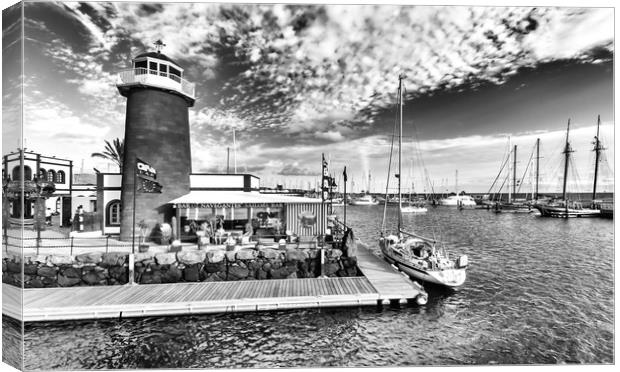 Waterbus arriving at the Marina in B&W Canvas Print by Naylor's Photography