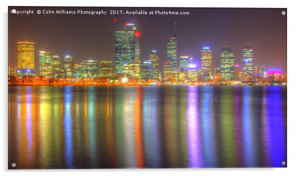 The City Of Perth WA At Night - 3 Acrylic by Colin Williams Photography