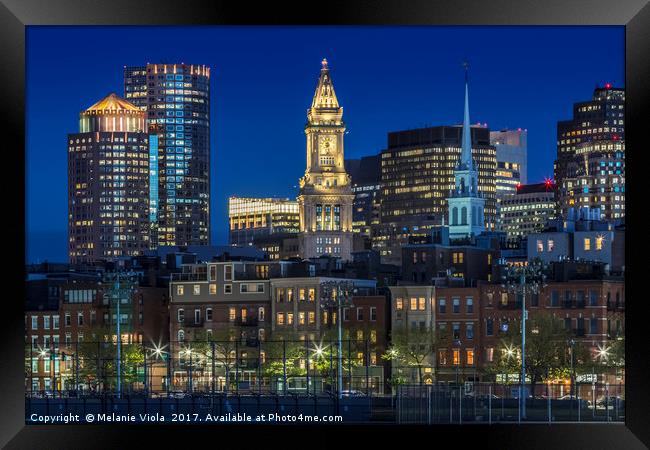 BOSTON Evening Skyline of North End & Financial Di Framed Print by Melanie Viola