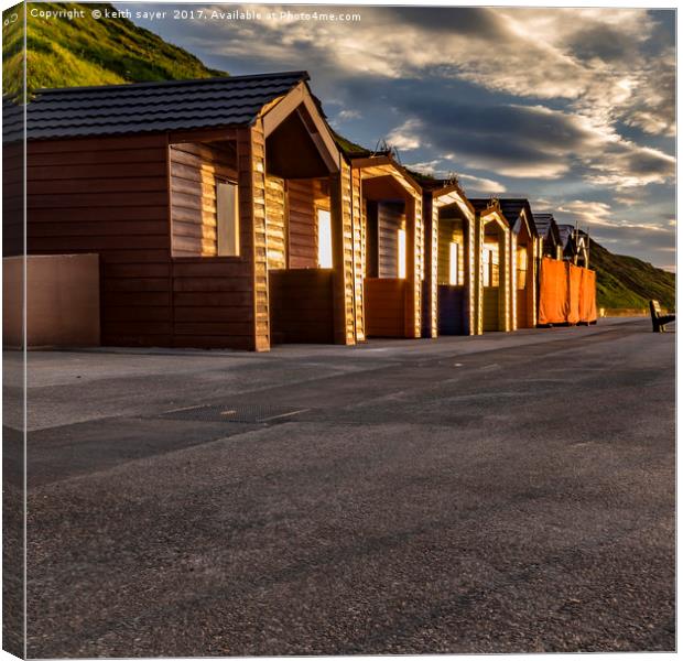 Saltburn beach huts at sunset Canvas Print by keith sayer