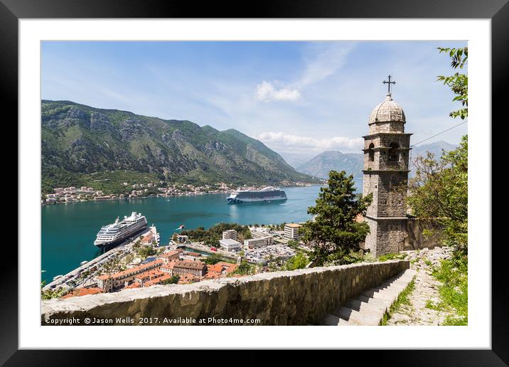 Cruise ships moored in Kotor Framed Mounted Print by Jason Wells