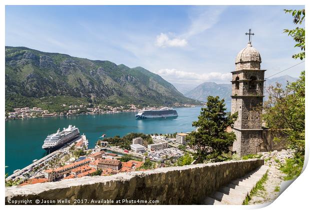 Cruise ships moored in Kotor Print by Jason Wells