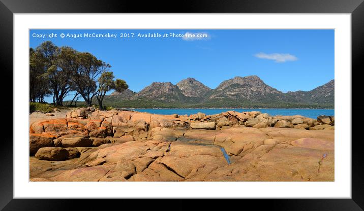 Coles Bay looking towards Hazard Mountains Framed Mounted Print by Angus McComiskey
