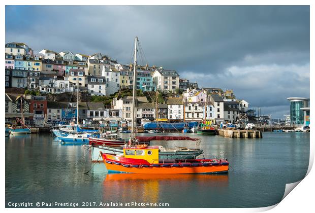 Brixham Inner Harbour Print by Paul F Prestidge