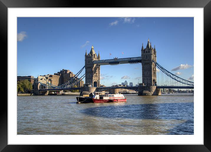 Tower Bridge with Canary Wharf in the Background Framed Mounted Print by Chris Day