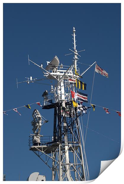 Radio Mast of HMS Belfast Print by Chris Day