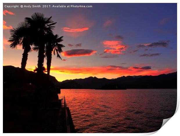 sunset over Isola Bella, Stresa, Italy           Print by Andy Smith