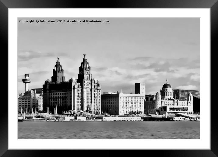 Liverpool Skyline Waterfront (Digital Art) Framed Mounted Print by John Wain
