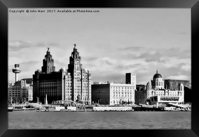 Liverpool Skyline Waterfront (Digital Art) Framed Print by John Wain