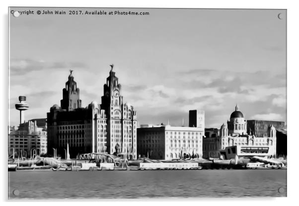 Liverpool Skyline Waterfront (Digital Art) Acrylic by John Wain