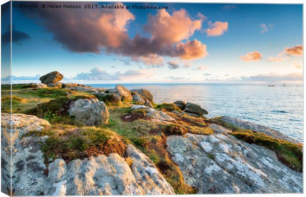 Clifftops at Land's End in Cornwall Canvas Print by Helen Hotson