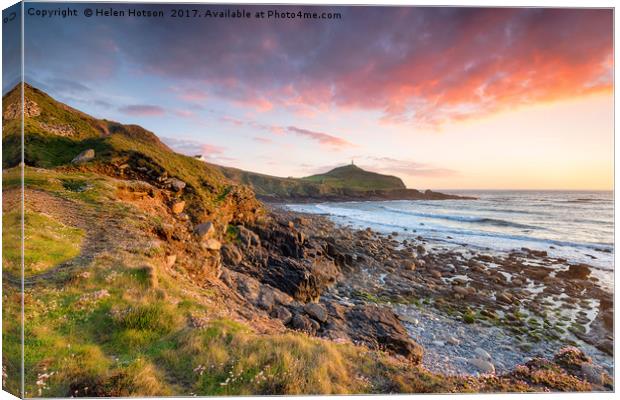 Sunset over Cape Cornwall Canvas Print by Helen Hotson