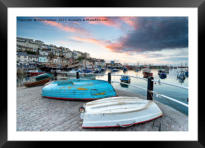 Sunset over Brixham Harbour Framed Mounted Print by Helen Hotson