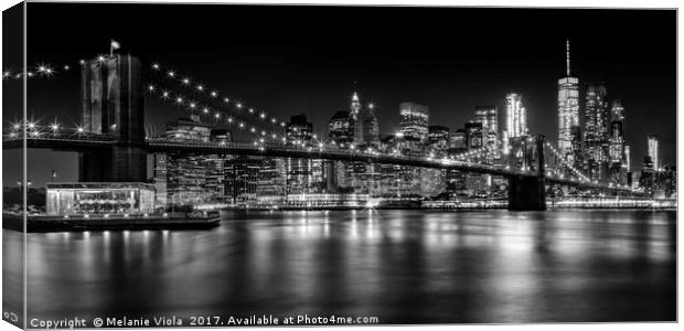 MANHATTAN SKYLINE Nightly Impressions | Panoramic Canvas Print by Melanie Viola