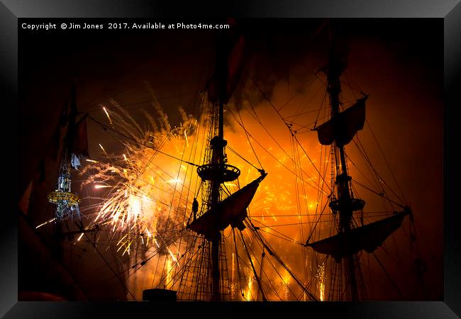 Fireworks and Tall Ships 3 Framed Print by Jim Jones