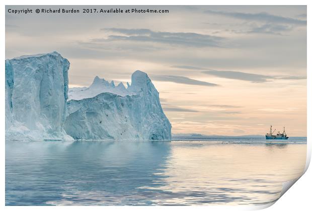 Towering Icebergs Print by Richard Burdon