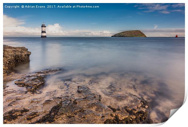 Puffin Island Lighthouse Anglesey Print by Adrian Evans