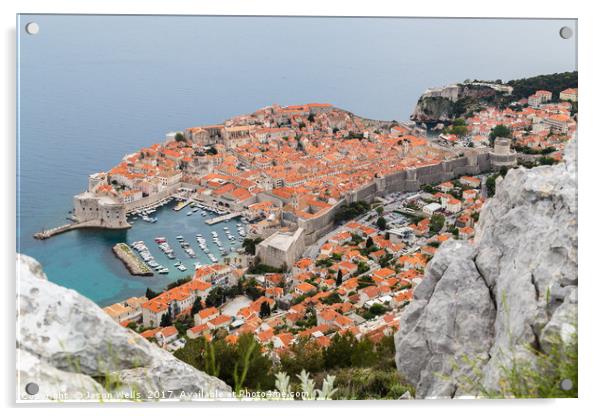 Dubrovnik seen between the rocks on Srd hill Acrylic by Jason Wells