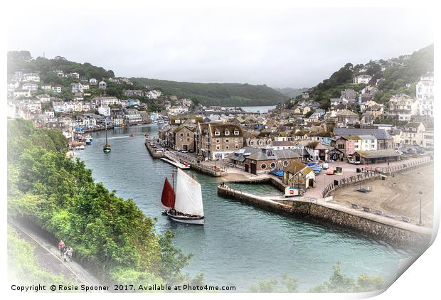 A vintage type view of  Luggers on the River Looe Print by Rosie Spooner
