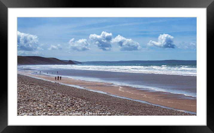 Newgale Beach Pembrokeshire Coast with People Framed Mounted Print by Nick Jenkins