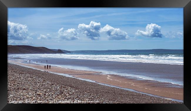 Newgale Beach Pembrokeshire Coast with People Framed Print by Nick Jenkins