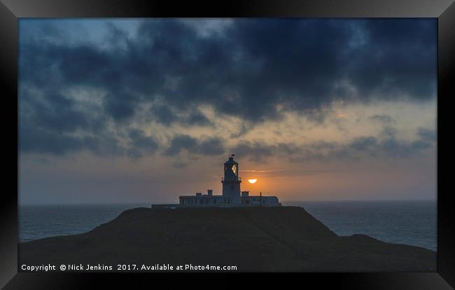 Sunset at Strumble Head Lighthouse Pembrokeshire Framed Print by Nick Jenkins