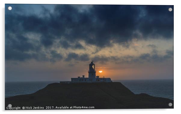 Sunset at Strumble Head Lighthouse Pembrokeshire Acrylic by Nick Jenkins
