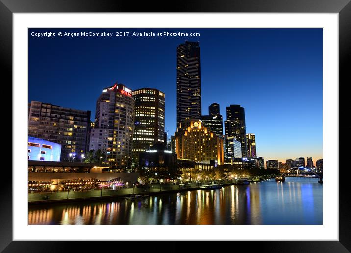 Melbourne Southbank skyline at dusk Framed Mounted Print by Angus McComiskey