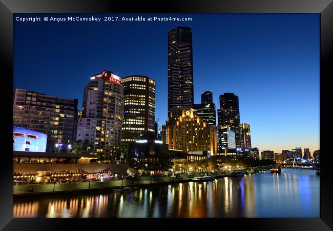 Melbourne Southbank skyline at dusk Framed Print by Angus McComiskey