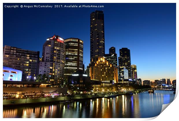 Melbourne Southbank skyline at dusk Print by Angus McComiskey