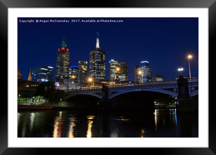 Melbourne Princes Bridge and skyline at dusk Framed Mounted Print by Angus McComiskey