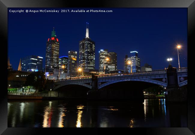 Melbourne Princes Bridge and skyline at dusk Framed Print by Angus McComiskey