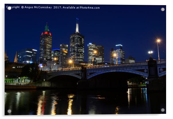 Melbourne Princes Bridge and skyline at dusk Acrylic by Angus McComiskey