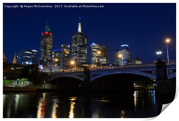 Melbourne Princes Bridge and skyline at dusk Print by Angus McComiskey