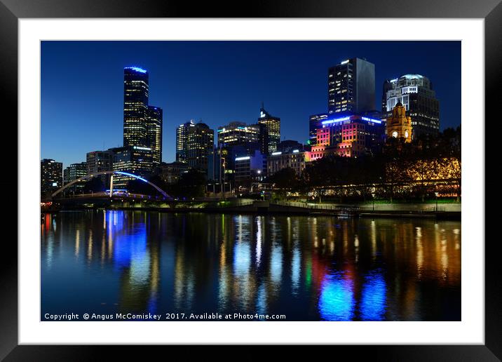 Melbourne Northbank skyline at dusk Framed Mounted Print by Angus McComiskey